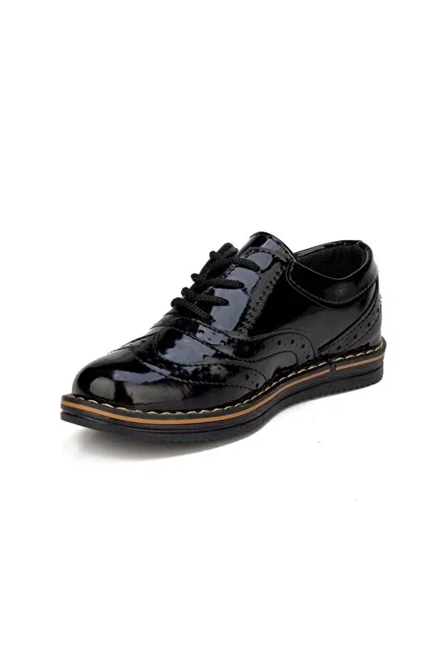 Детские туфли для мальчиков с коротким каблуком Nstil, Black Patent Leather Laced — фото 2