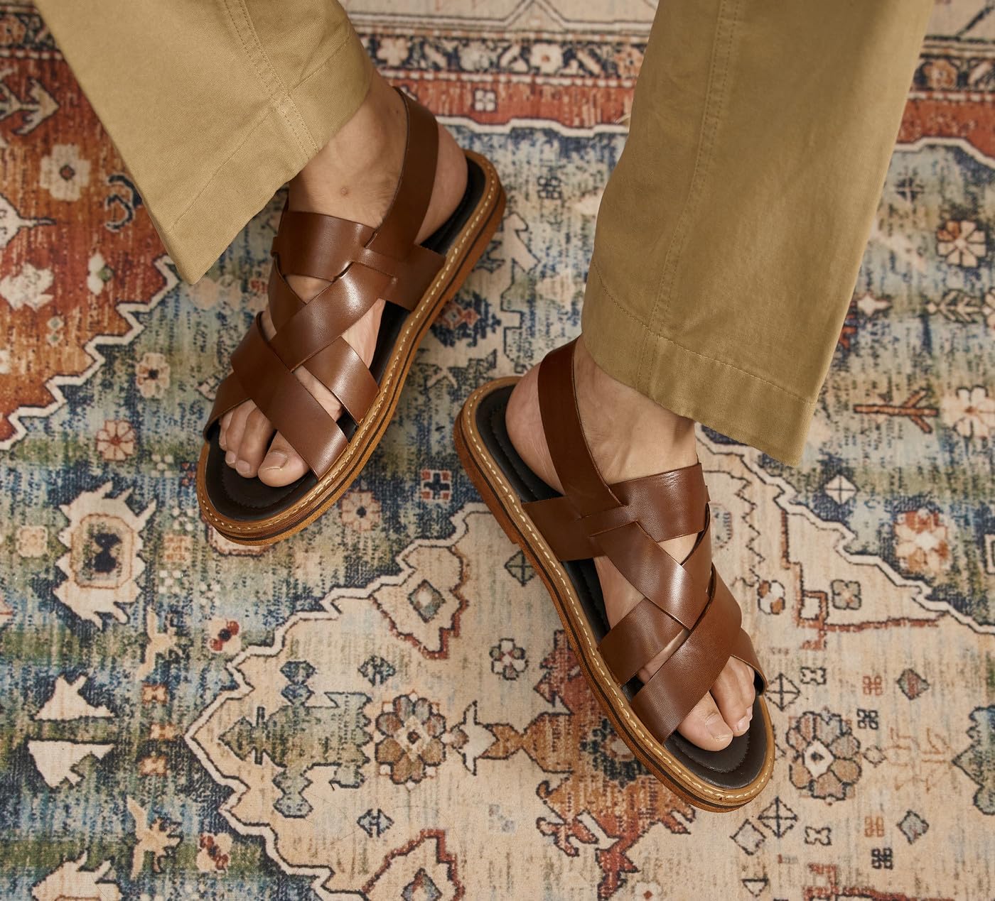 Мужские сандалии Santimon Mens, черные, вечерние шлепанцы с открытым носком из кожи коровы, повседневная обувь для мужчин, летние пляжные сандалии, стильные, удобные, нескользящие и износостойкие мокасины — фото 4