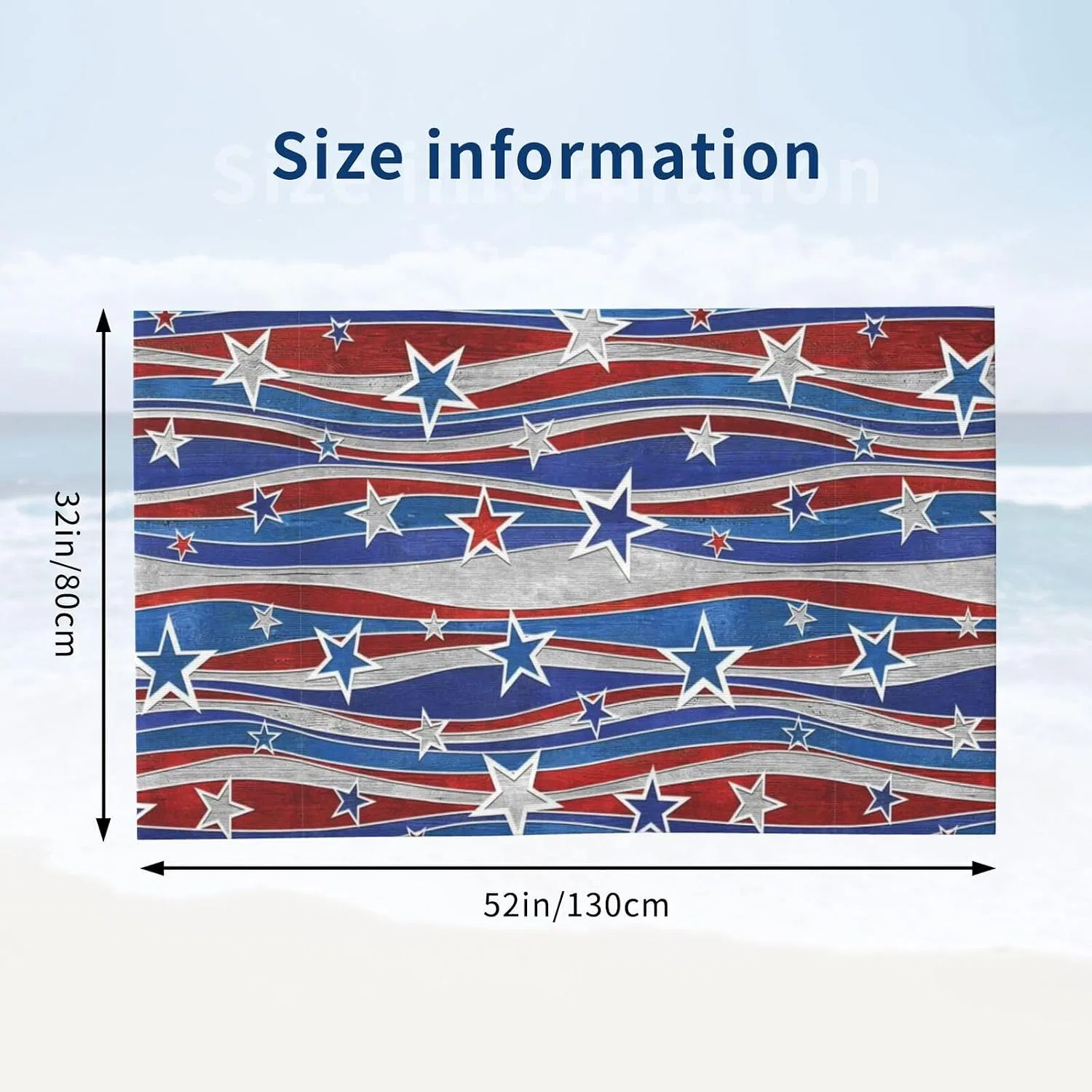 Пляжное полотенце из микрофибры KWQDOZF, 80x130 см, Patriotic Stars Strips Independence Day — фото 2