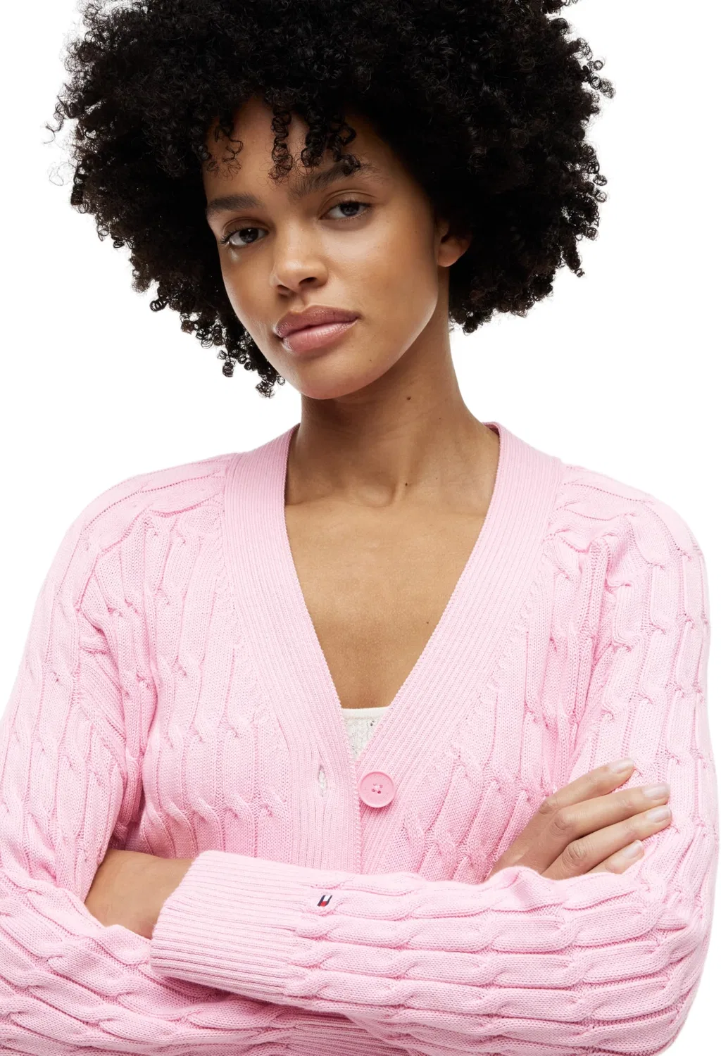 Женский свитер с V-образным вырезом Mid GG Cable Tommy Hilfiger, Pink (Classic Pink) — фото 4