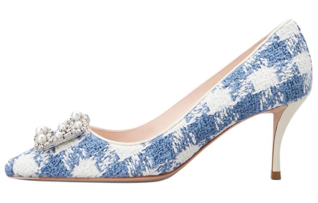 Туфли-лодочки на тонком каблуке 6,5 см женские сине-белые Roger Vivier — фото 2
