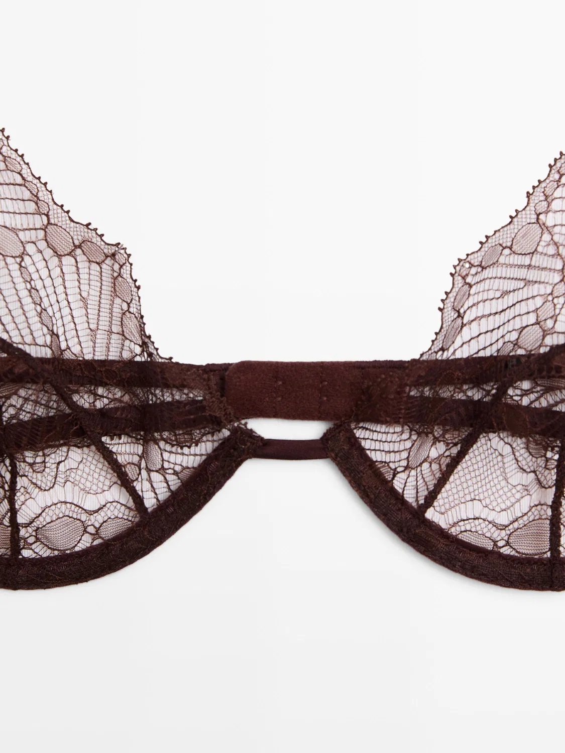 Бюстгальтер Massimo Dutti Scalloped Lace With Underwire, коричневый — фото 4