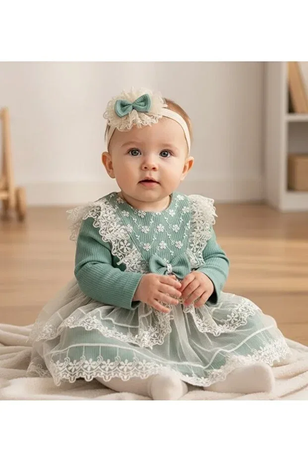 Детский комплект для девочек с длинным рукавом Little Dream Dress Set Miniborn, Green