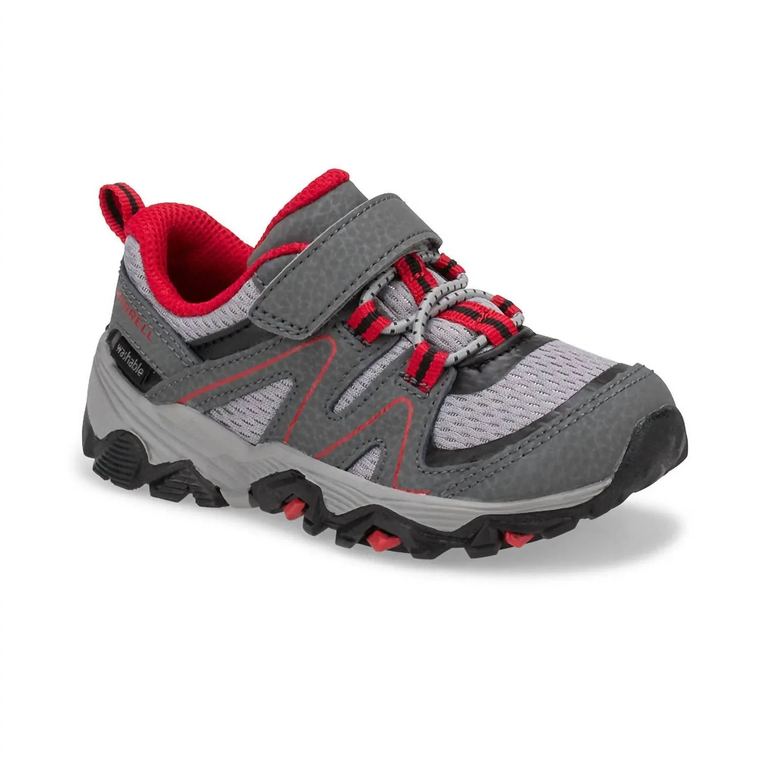 Детские кроссовки для мальчиков с шнуровкой и липучкой Trail Quest Sneaker MERRELL, Grey/Black/Red