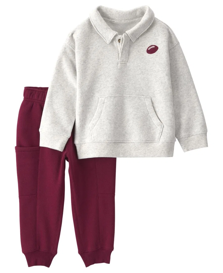 Комплект из свитшота и джоггеров, с принтом, Football Fleece Polo Carter's, Gray/Burgundy