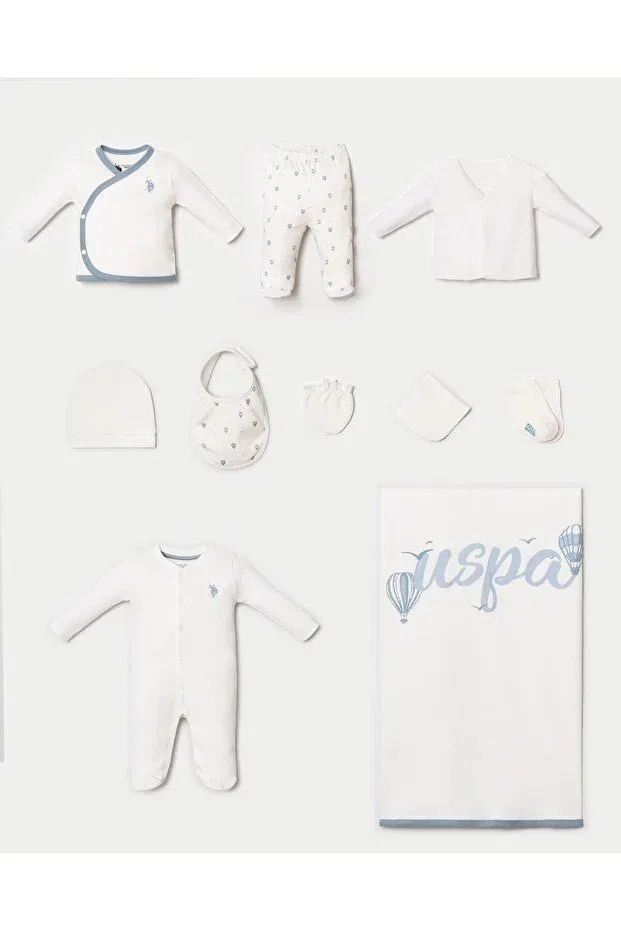 Детский комплект для выписки из роддома 100% хлопок U.S. Polo Assn., White