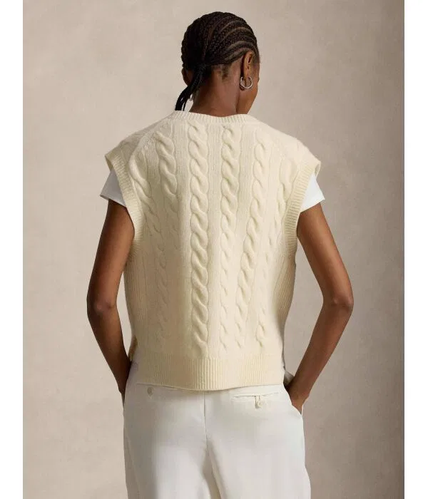 Женский жилет из шерсти с кашемиром свободного кроя Polo Ralph Lauren, Crema — фото 3