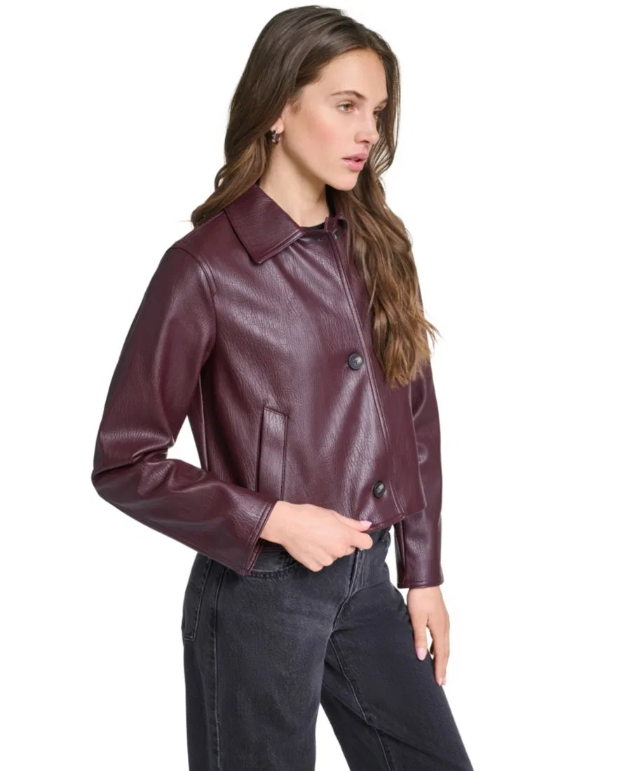 Женская куртка-кроп с отложным воротником, с застежкой на кнопках Levi's, Oxblood — фото 2
