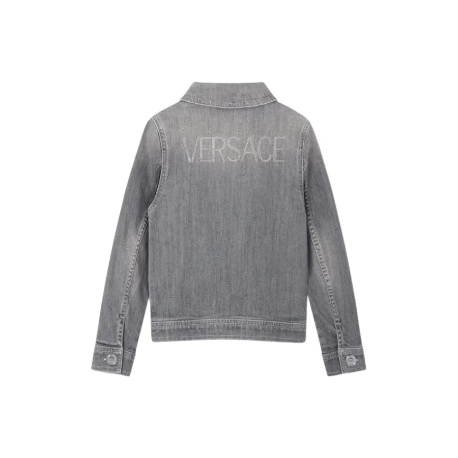Детская джинсовая куртка с остроконечным воротником Young Versace, Grigio/Grigio — фото 2