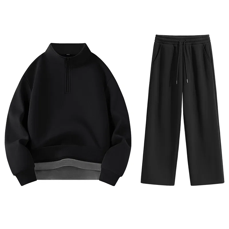 Детский комплект свитшотов с воротником-стойкой MINISO, Black Solid Color