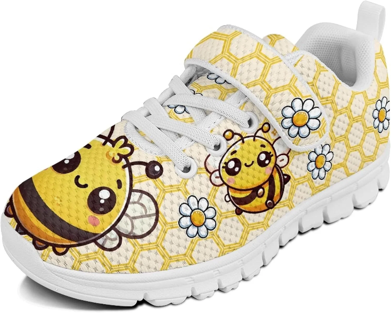Детские кроссовки с антискользящим ремешком Micoklinlin, Cartoon Bee White