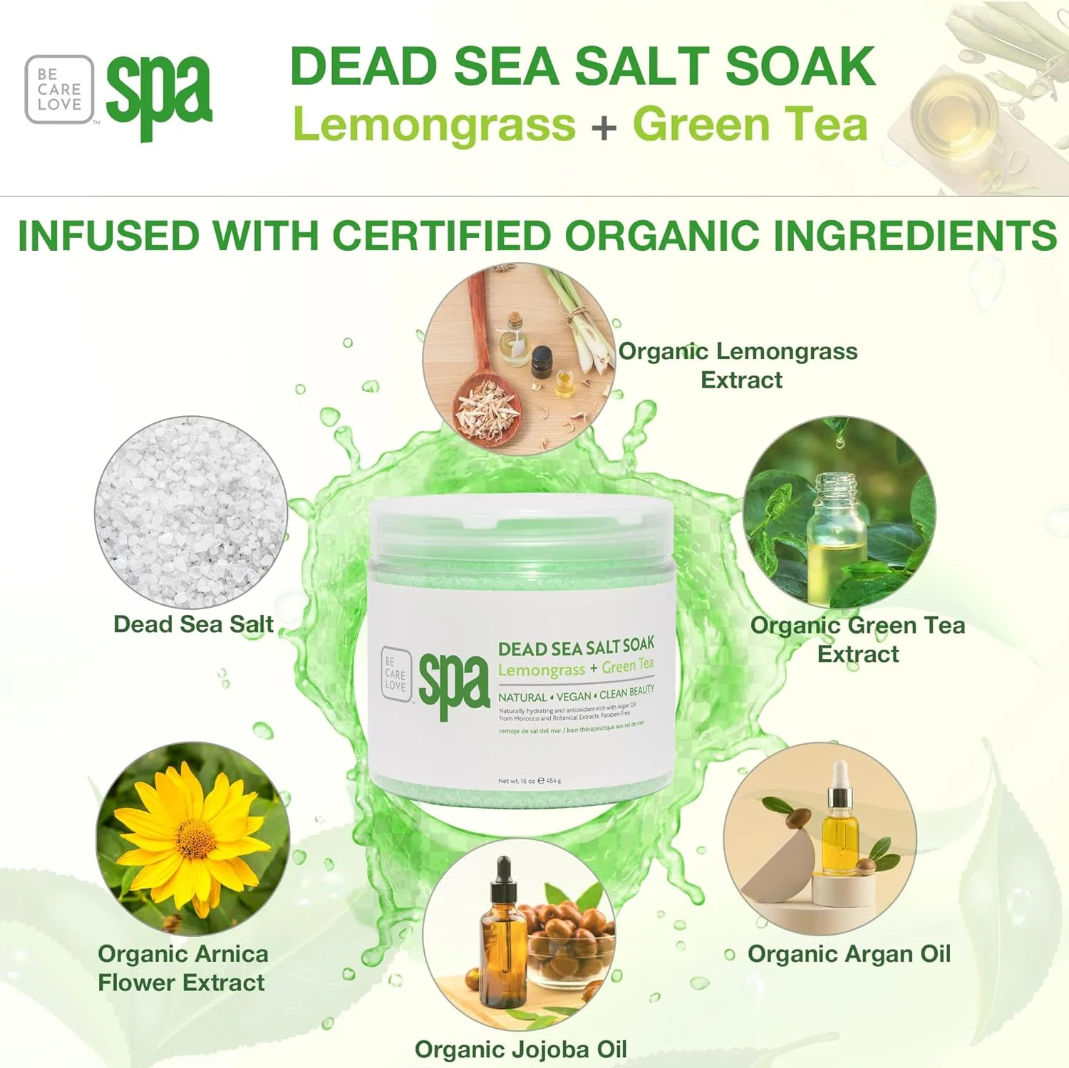 Соль для ванн BCL Spa Lemongrass and Green Tea Dead Sea Soak, 454 г, Multicoloured — фото 2