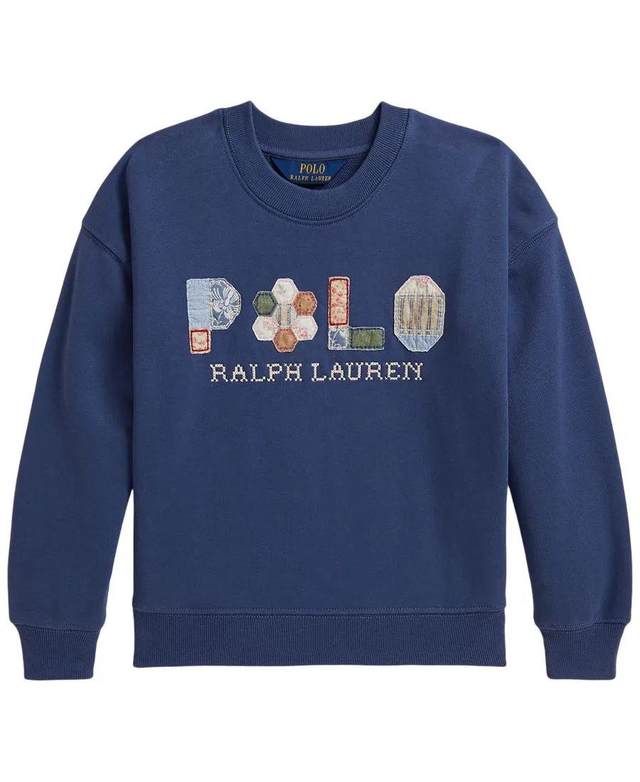 Детский свитшот из французского футера с аппликацией Patchwork-Logo Polo Ralph Lauren, Old Royal