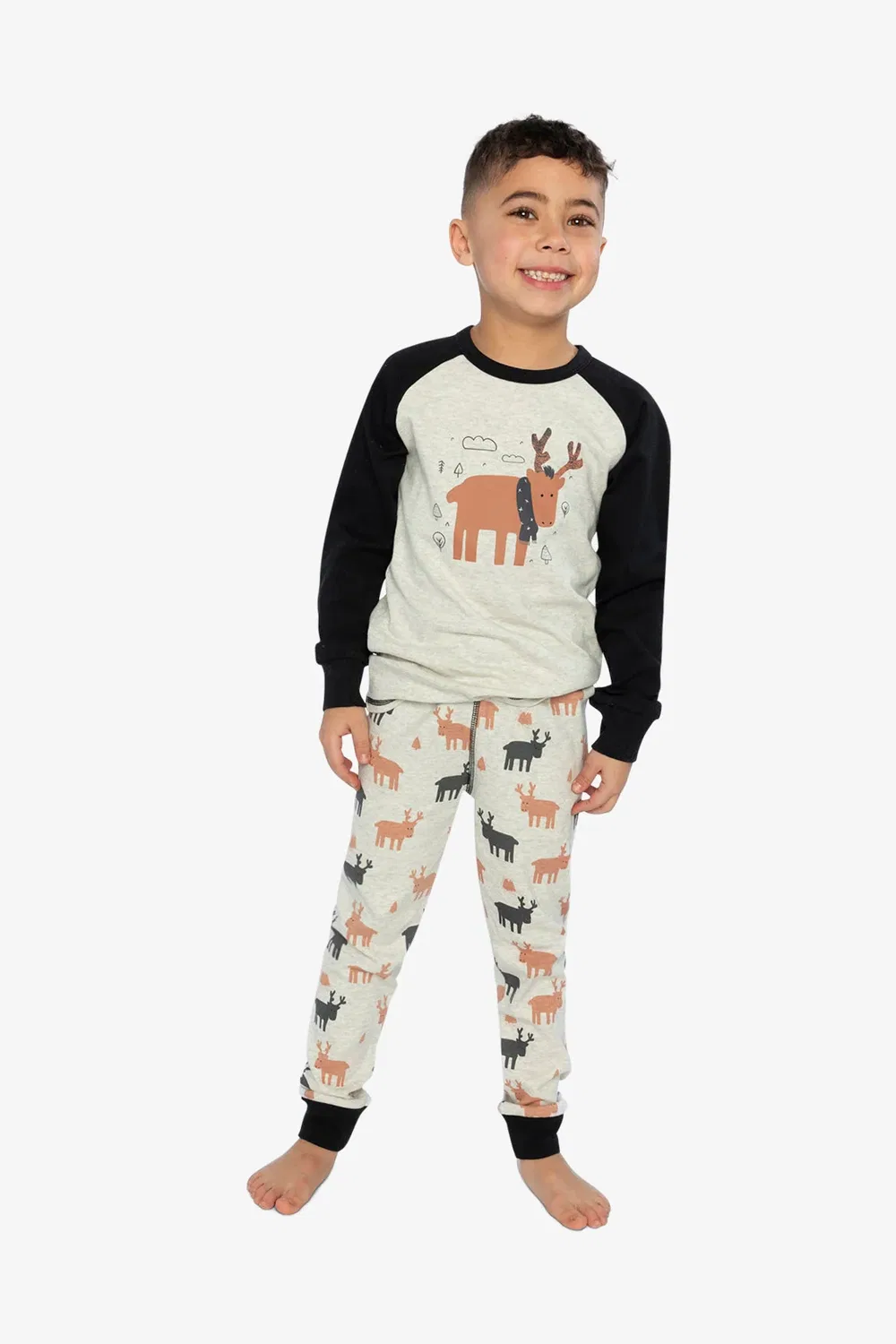 Детский комплект пижамы из органического хлопка с принтом Beige Print Elk Deux par Deux, Beige Print Elk — фото 2