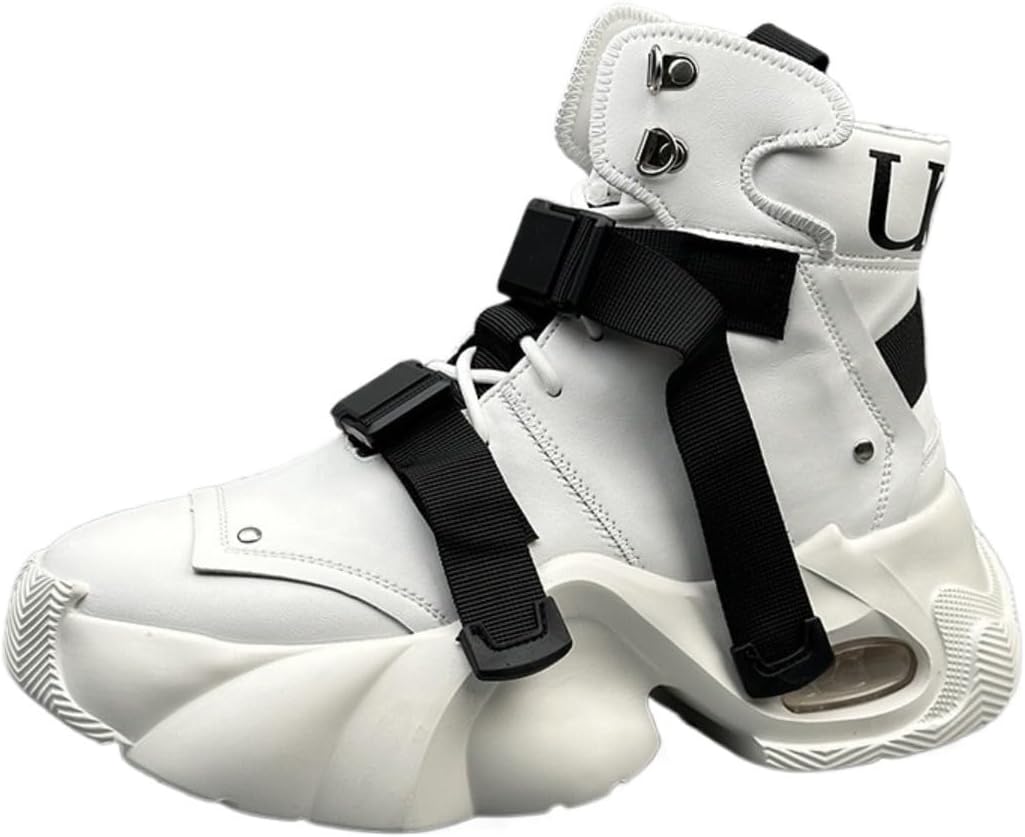 

Кроссовки Y2K Futuristic на высокой платформе для мужчин, верх из ПУ-кожи и трикотажа, с платформой с амортизацией высотой 4 см для прогулок, путешествий и уличного стиля, с регулируемыми ремешками Ctkvbmeoi, белый