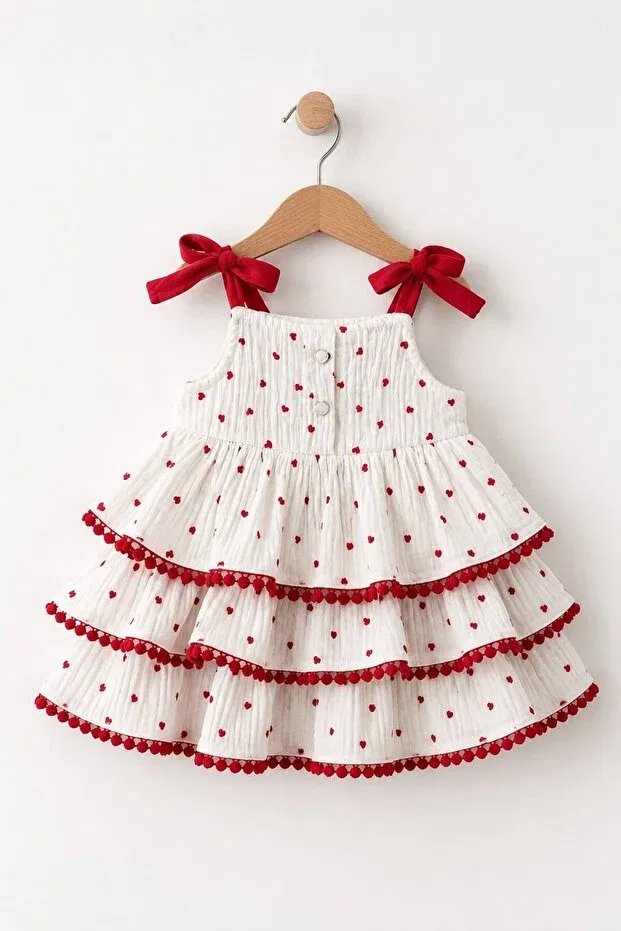 Детское платье для девочек с принтом Baby Girl Layered Ruffle Dress Lumino Kids, Red — фото 3