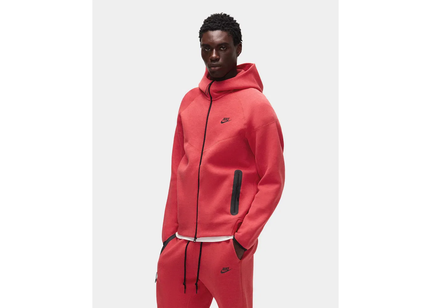 Мужской худи с полной застежкой-молнией Nike Sportswear Tech Fleece Windrunner, Light University Red Heather/Black — фото 3