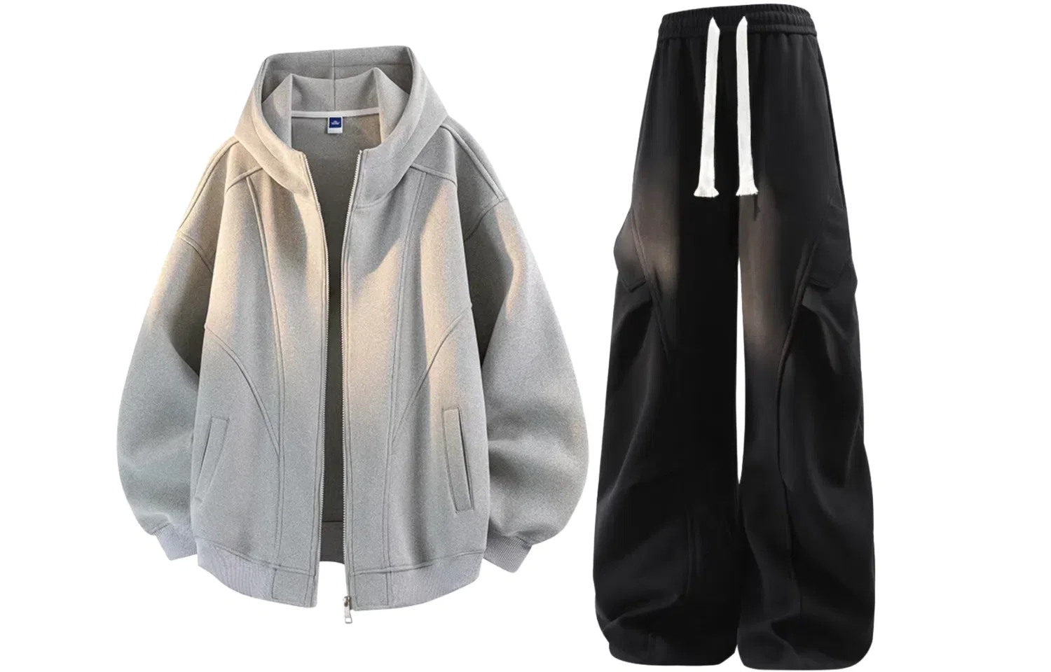 Детский комплект из худи и брюк с капюшоном Heather Gray Top+Black Pants GWAF, Heather Gray/Black