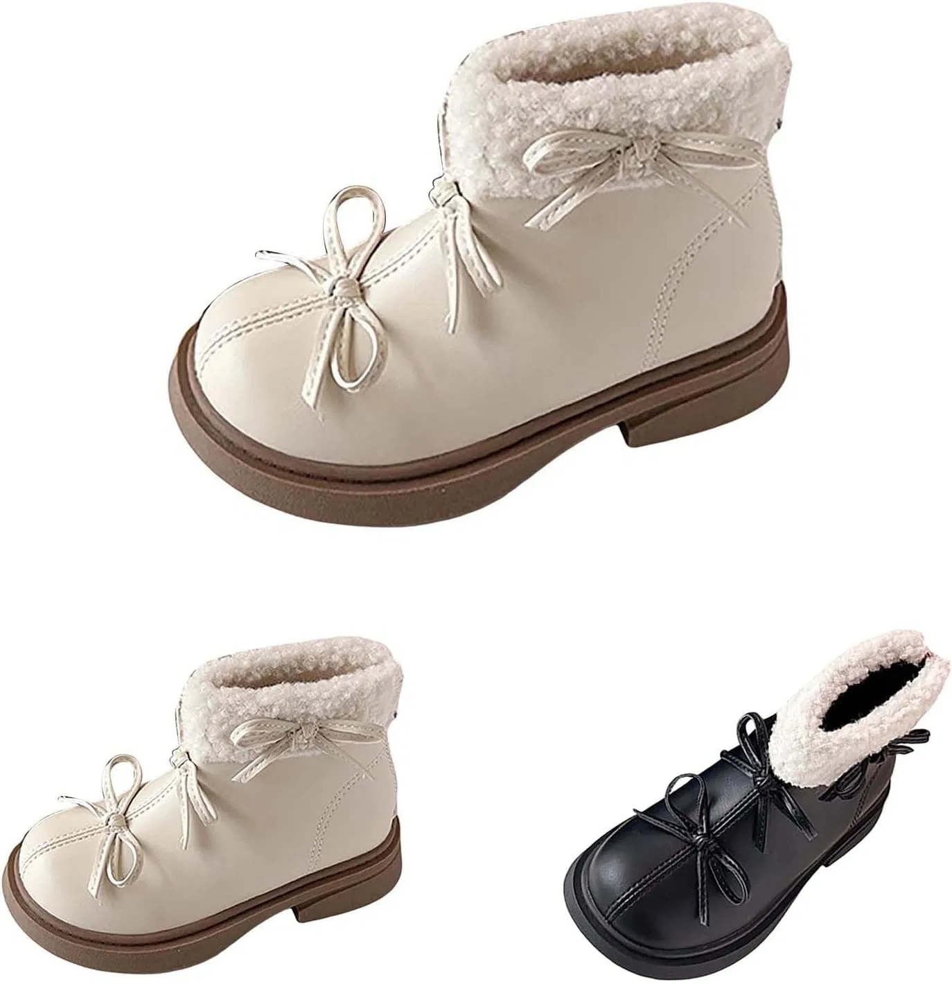 Детские зимние сапоги для девочек с принтом She𝗿pa PU Leather Bowknot, White — фото 2