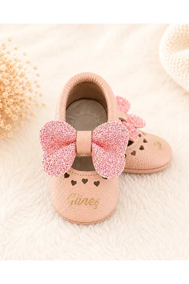 Детские мокасины из натуральной кожи для девочек с бантом Viela Gift Atelier, Pink — фото 2