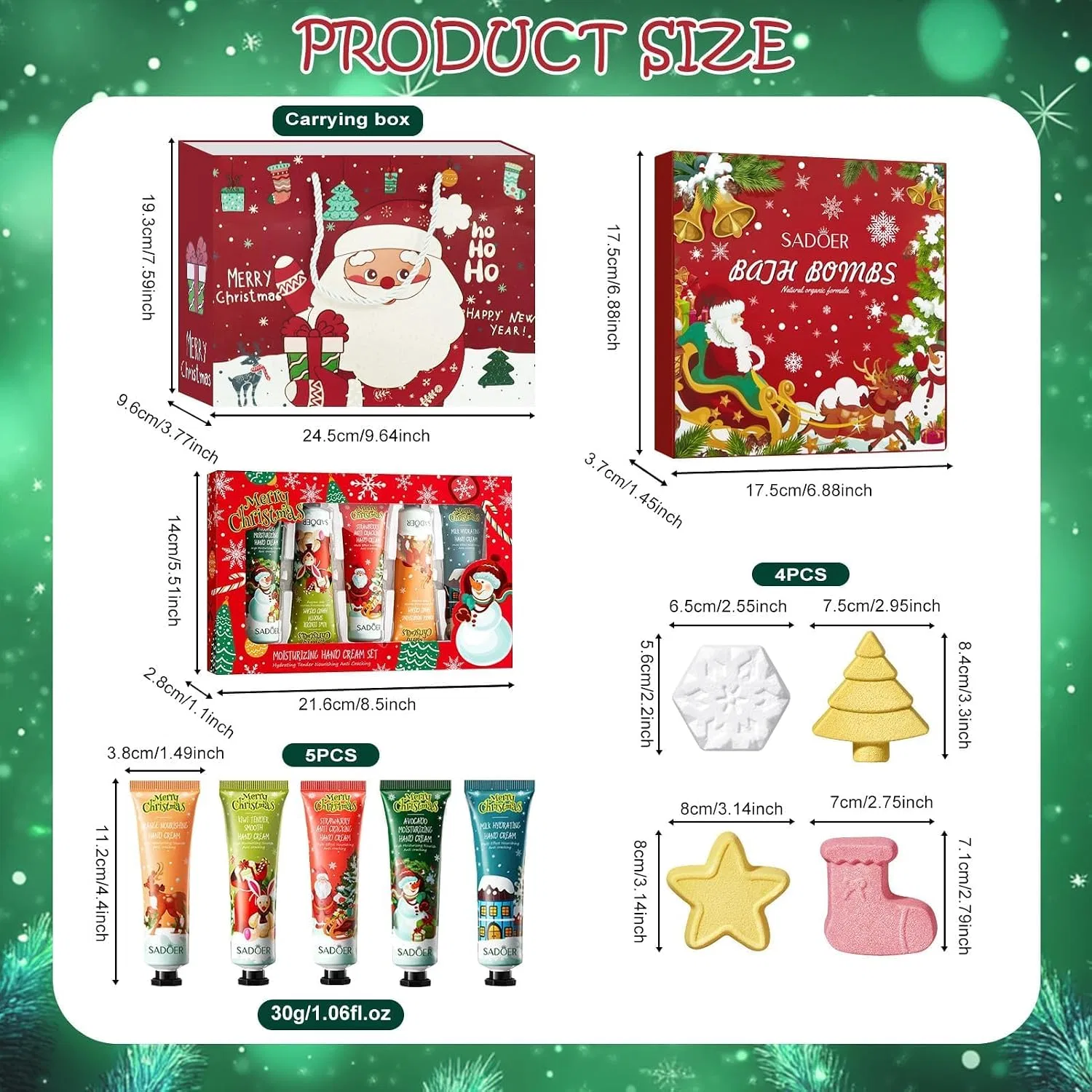 Набор бомбочек для ванны 4 шт + набор кремов для рук 5 шт, Christmas, exatta, Peppermint — фото 2