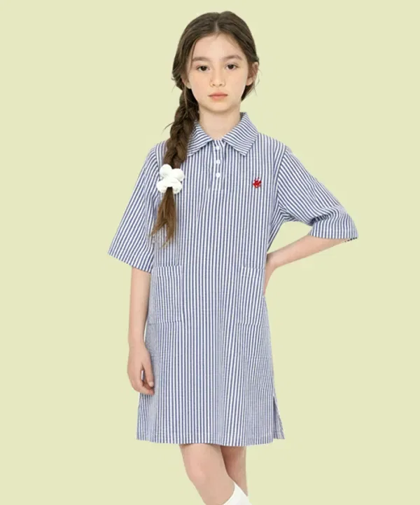 Платье из сирсакера, Beverly Hills Polo Club Kids, темно-синий