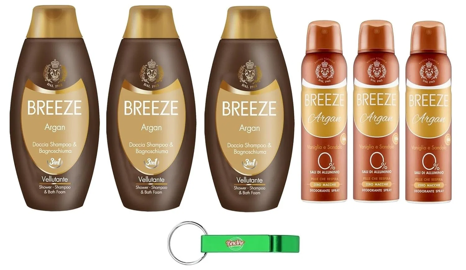 Набор дезодорант и гель для душа, Breeze Argan, Beni Culinari, 6 предметов, 150 мл + 400 мл