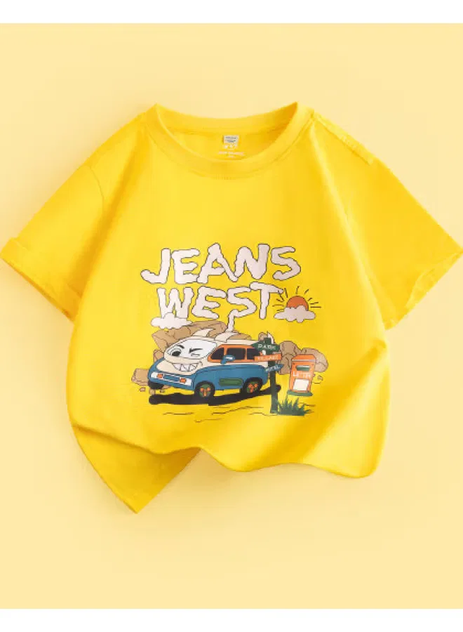 Футболка с принтом машинки для мальчиков Jeanswest, желтый
