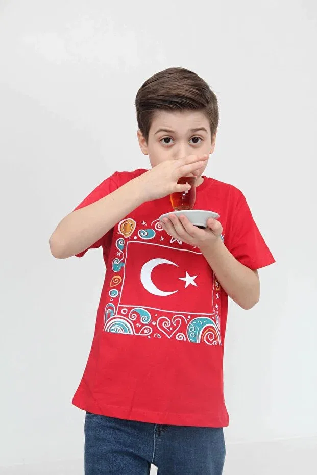 Детская футболка для девочек с принтом 100% Cotton Turkish Flag Girl Boy T-Shirt Red Perendi, Red — фото 3