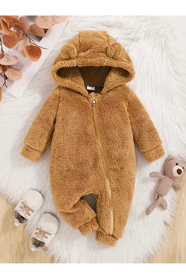 Детский комбинезон с капюшоном из плюша Babysi Kids Club, Camel — фото 3