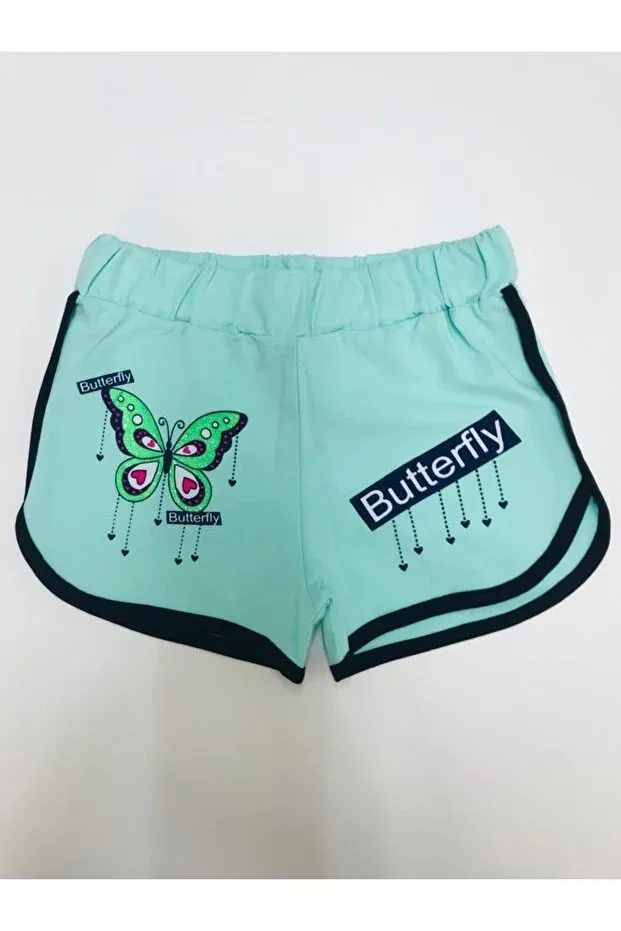Детские шорты для девочек с принтом Heart Butterfly Striped Baby Slon Kids Clup, Mint Green