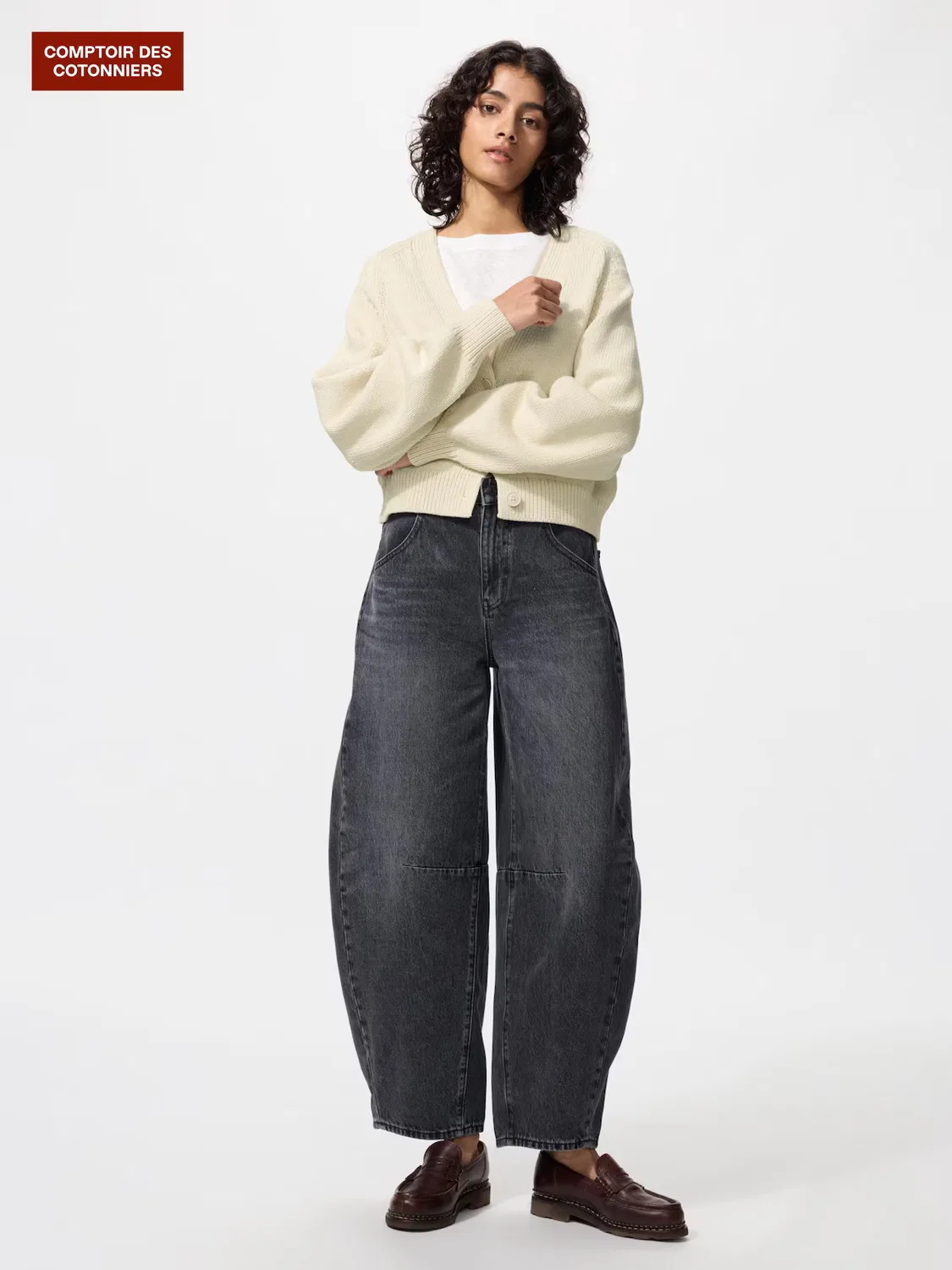 Джинсы Uniqlo, широкие штанины, темно-серый