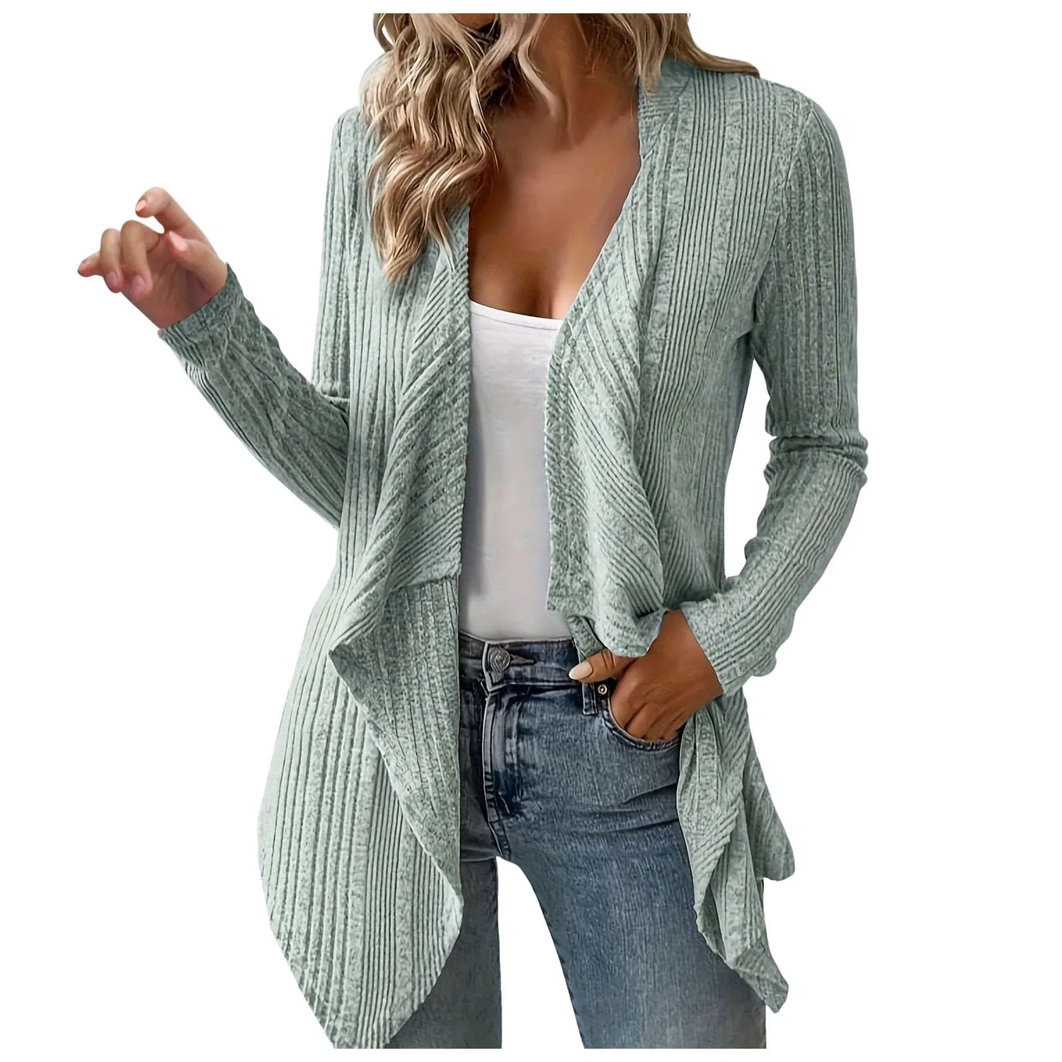 Женский кардиган с длинным рукавом, verde