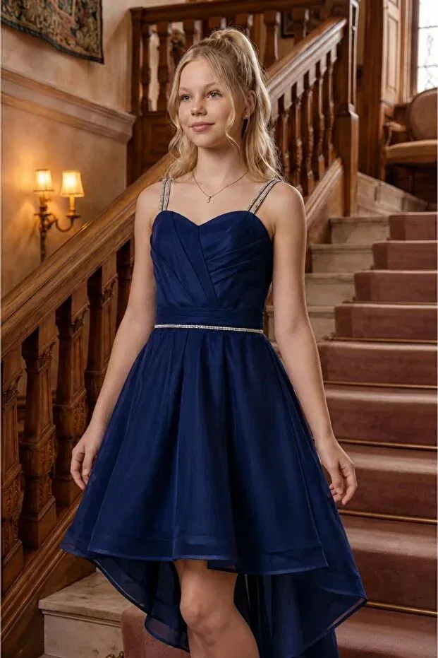 Детское вечернее платье для девочек с открытыми плечами Butikhappykids, Navy Blue — фото 2