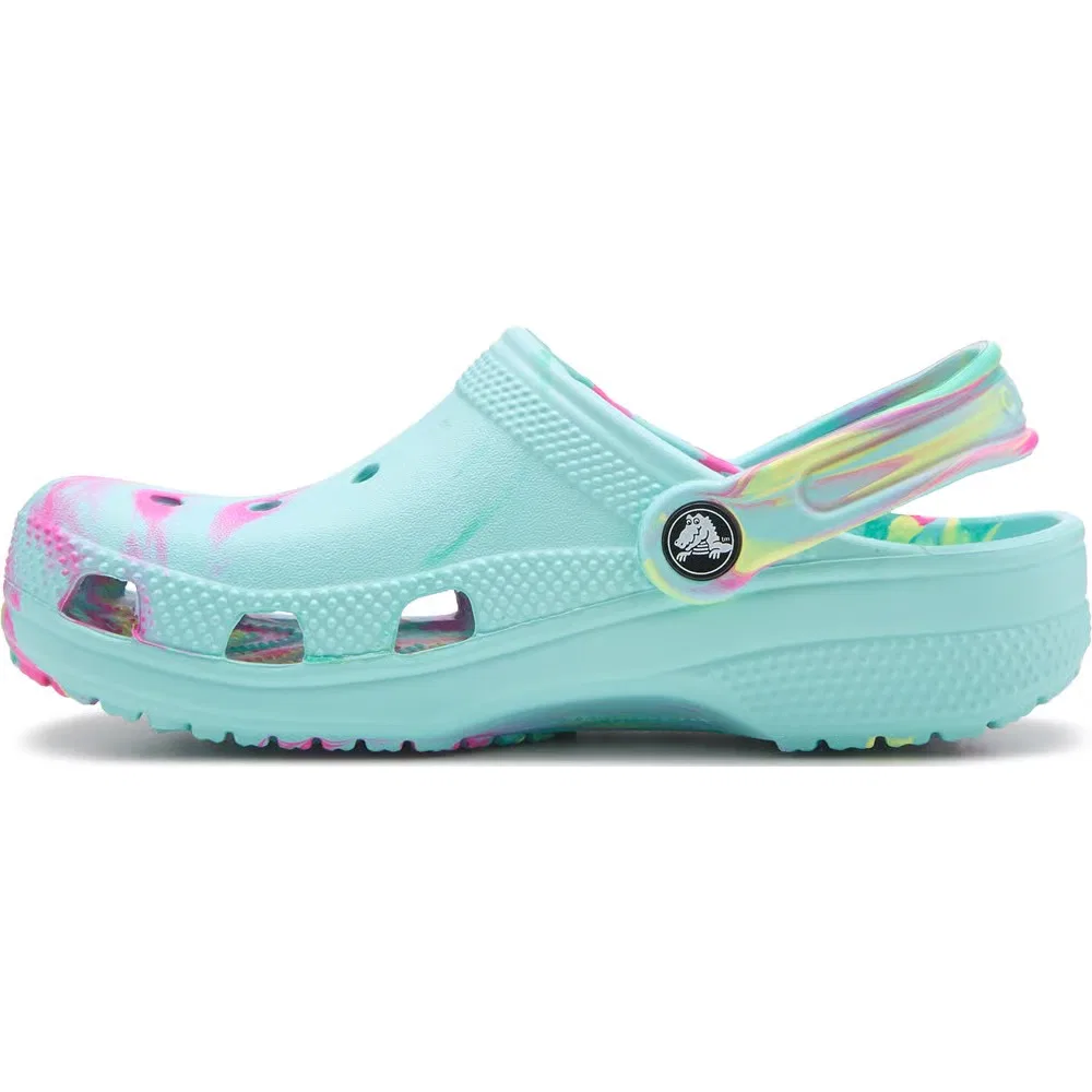 Детские классические сабо с мраморным рисунком Crocs, Aquamarine Marble — фото 3