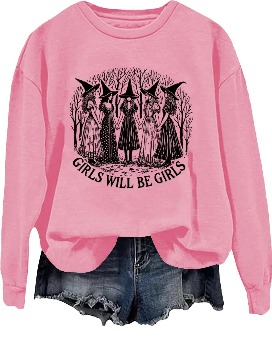 Женский свитшот с принтом Girls Will Be Girls Witch, Pink
