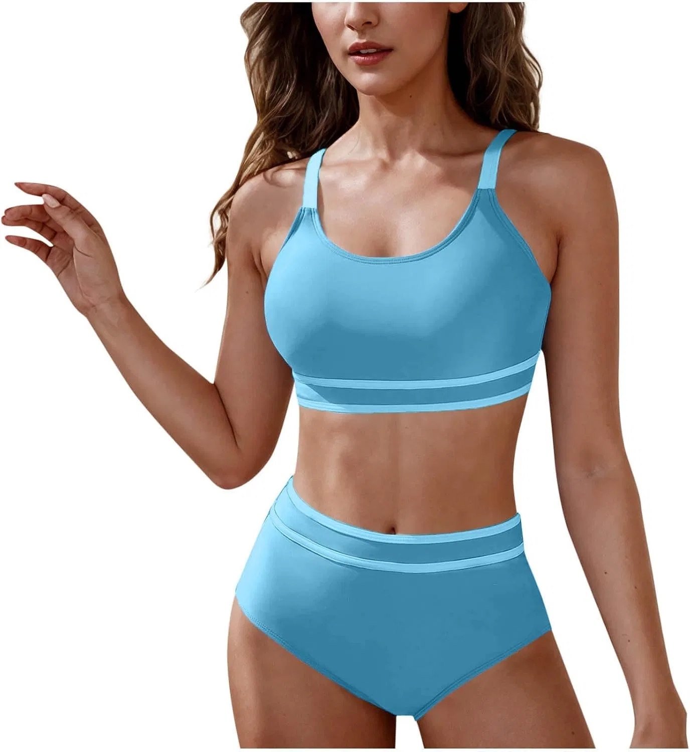 Женский двухкомпонентный купальник с высокой талией и контролем живота, Blue