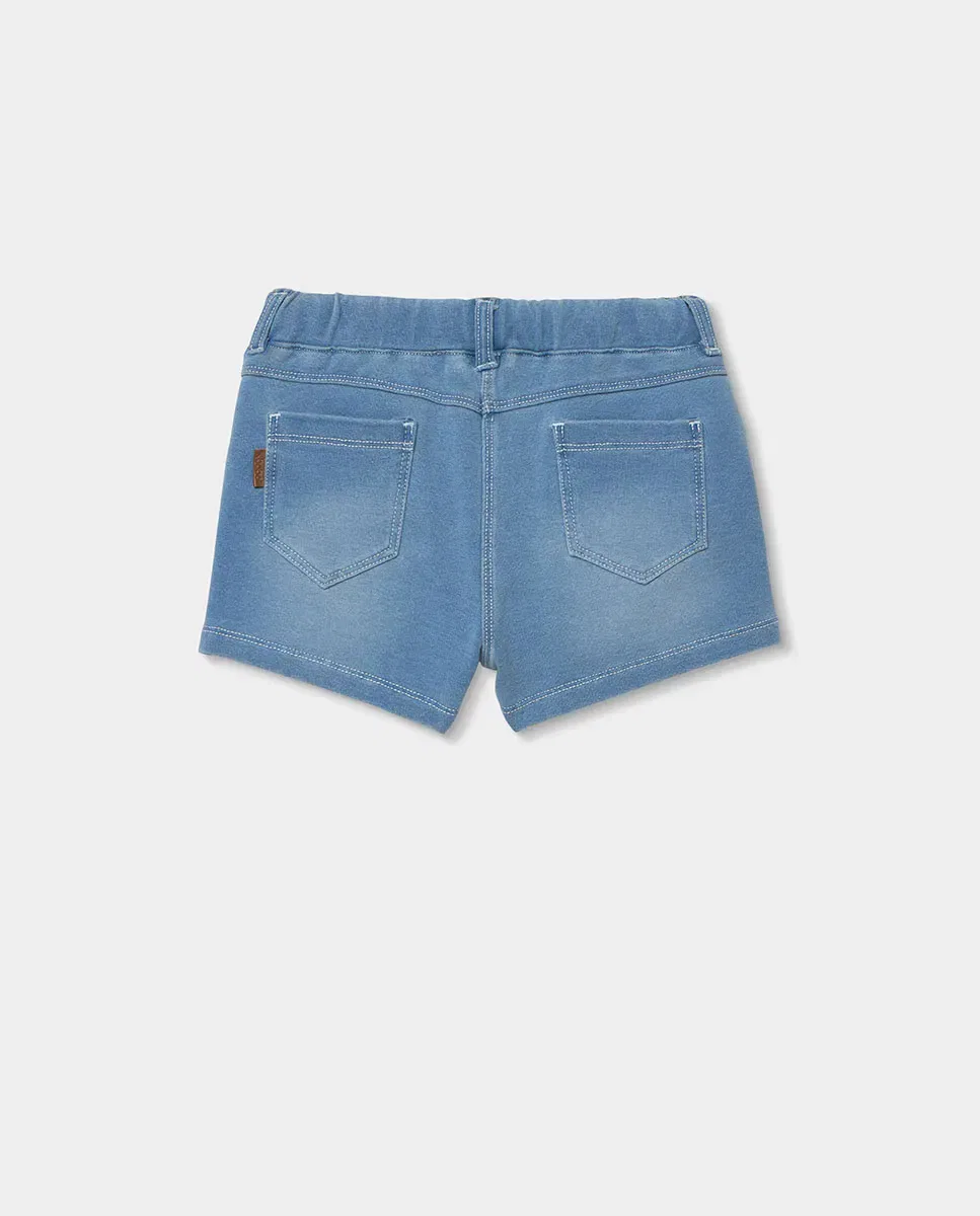 Детские шорты для девочки из футера с эффектом денима Boboli, Azul Denim — фото 3