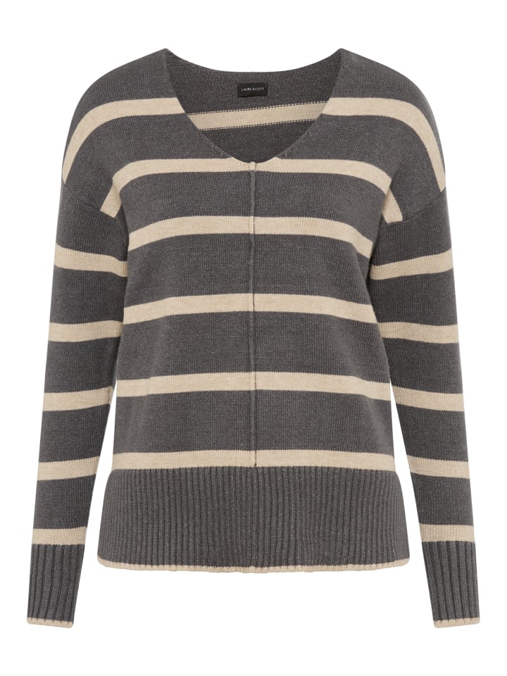 

Полосатый свитер в серо-бежевую полоску Laura Scott