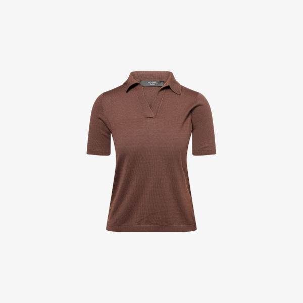 

Поло из смесовой ткани шелка и хлопка Roncolo вязаное Weekend Max Mara, коричневый