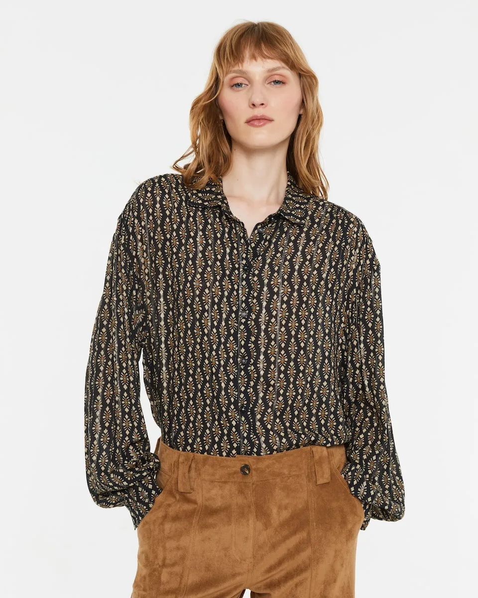 

Женская рубашка с принтом и воротником-стойкой Andam, черный/бежевый