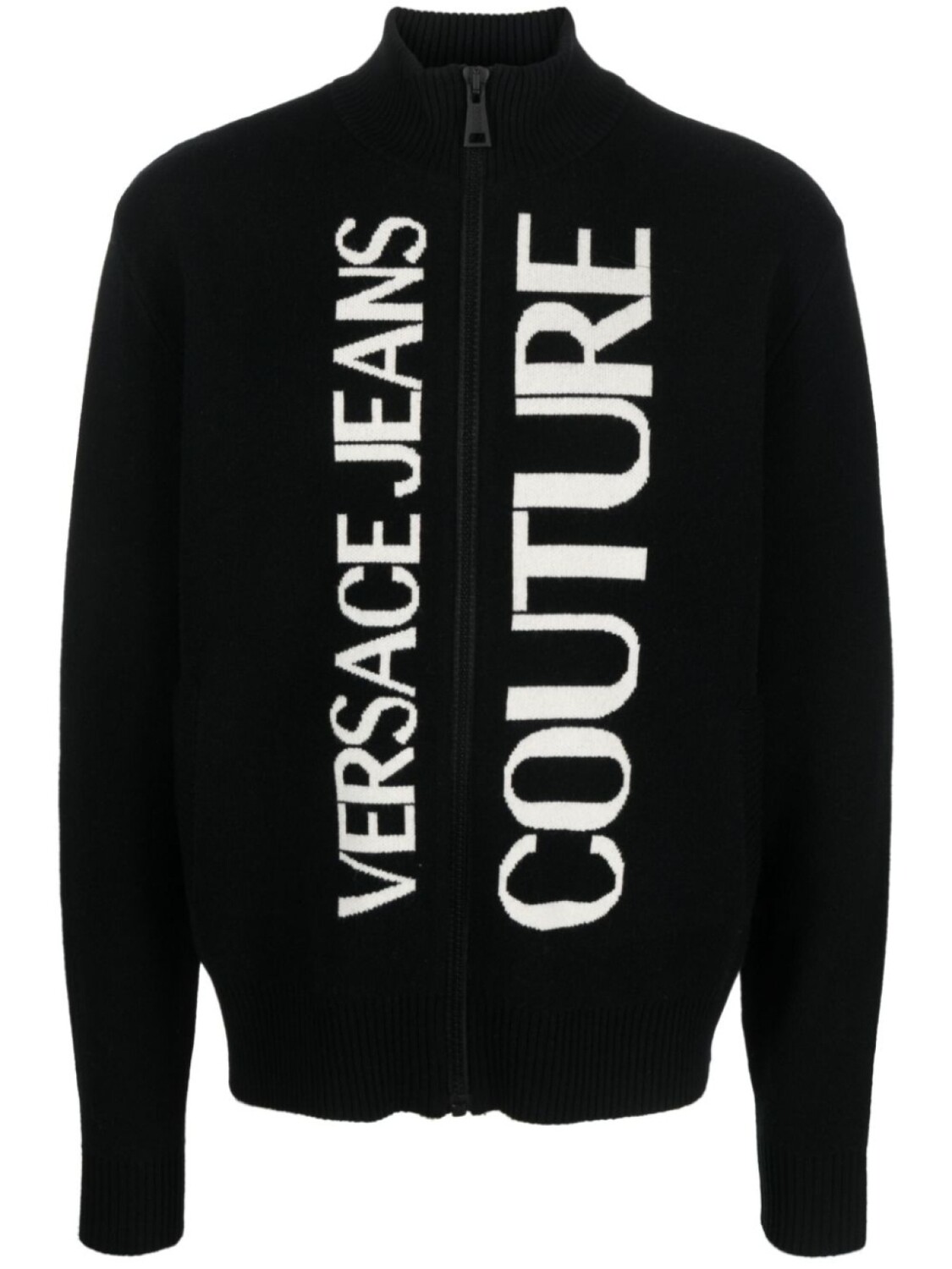 

Versace Jeans Couture трикотажная куртка на молнии с логотипом в технике интарсия, черный