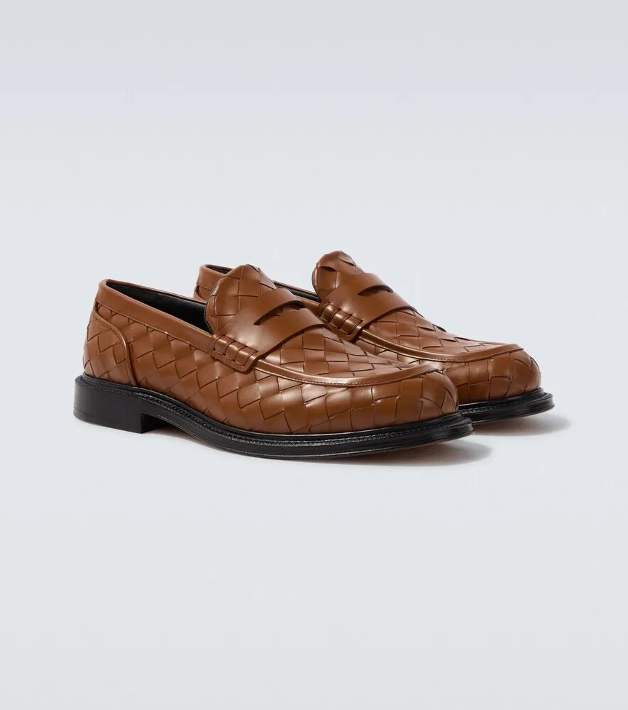 Кожаные пенни-лоферы James Intrecciato Bottega Veneta, коричневый
