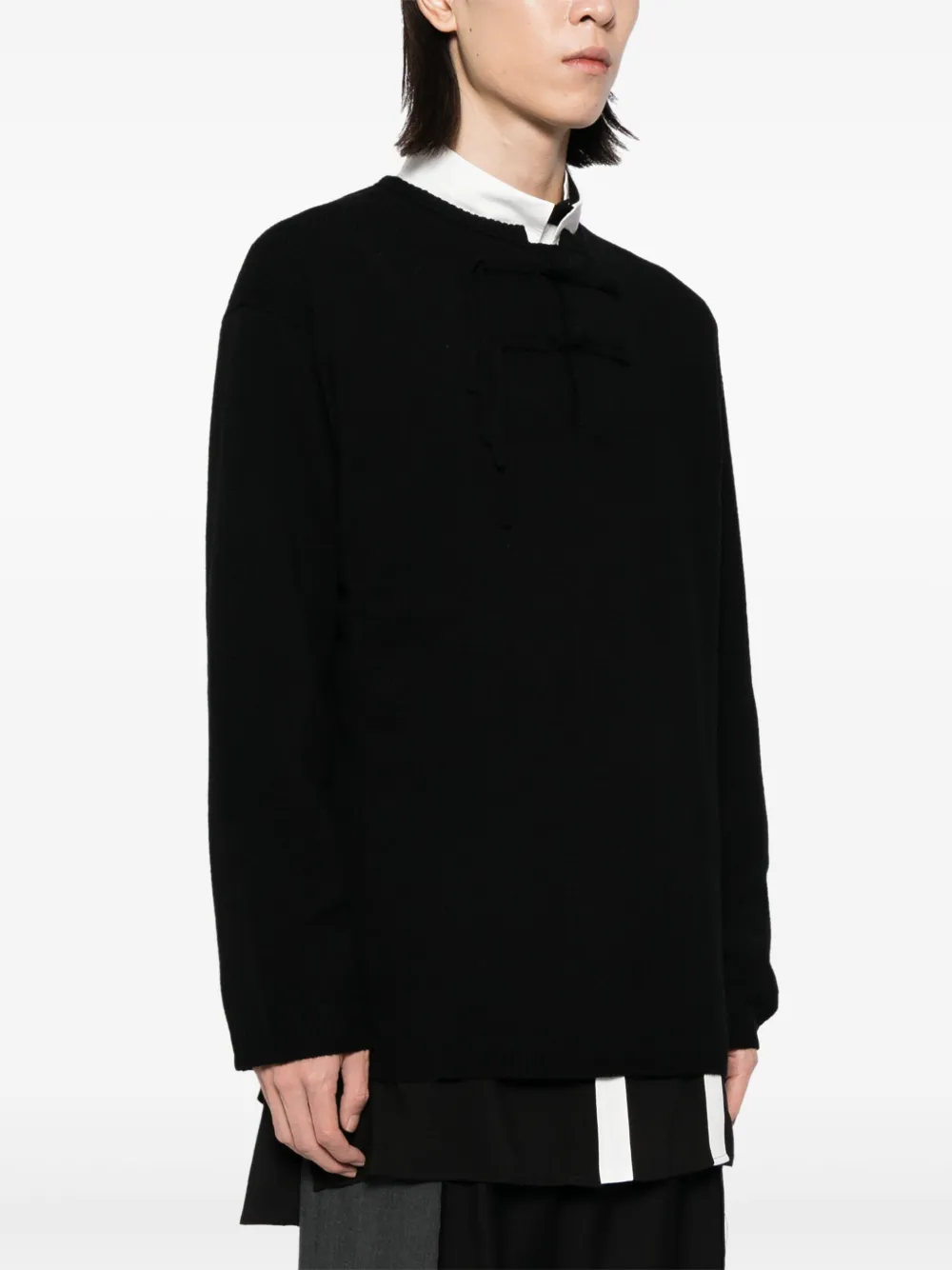 Шерстяной джемпер на пуговицах Yohji Yamamoto, черный — фото 3