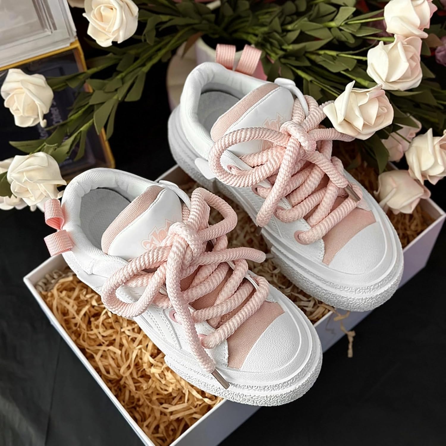 Кроссовки AURISTIA Preppy Chunky для мужчин и женщин, платформенные туфли, толстые шнурки, увеличение роста, стиль Y2K, хип-хоп, уличная мода JK, скейт стиль, розовый — фото 3