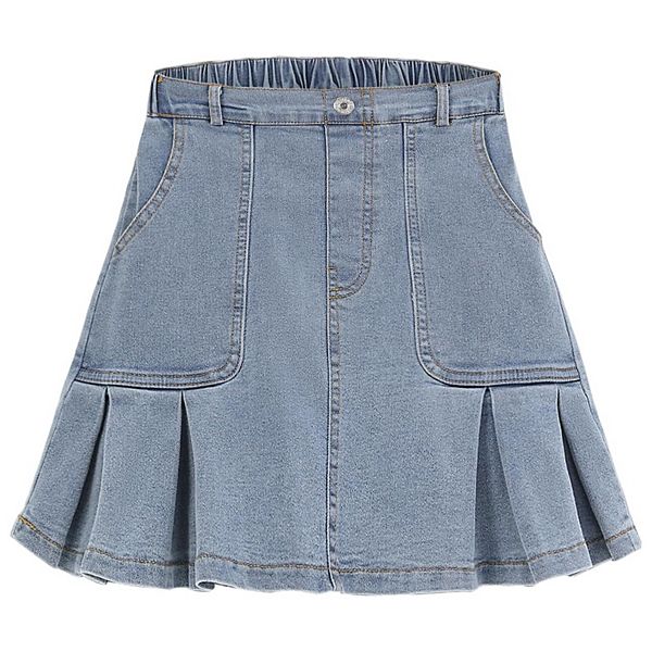 

Джинсовая юбка для девочек с эластичным поясом и плиссировкой Kojooin, Light Blue