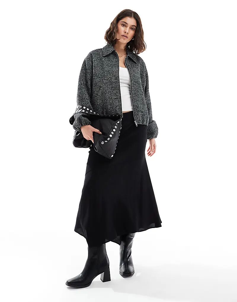 

ONLY бомбер с открытыми плечами в елочку угольного цвета