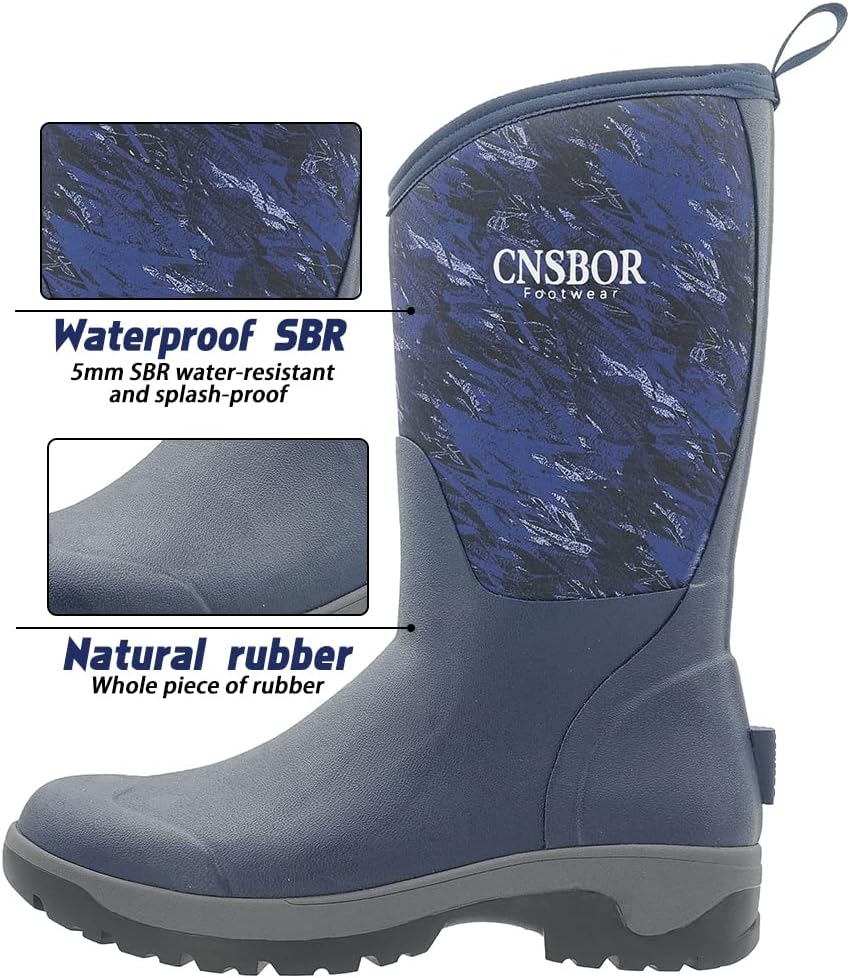 Мужские резиновые сапоги CNSBOR - водонепроницаемые утепленные сапоги для рыбалки, сельского хозяйства и промышленной работы, Dress Blues — фото 3