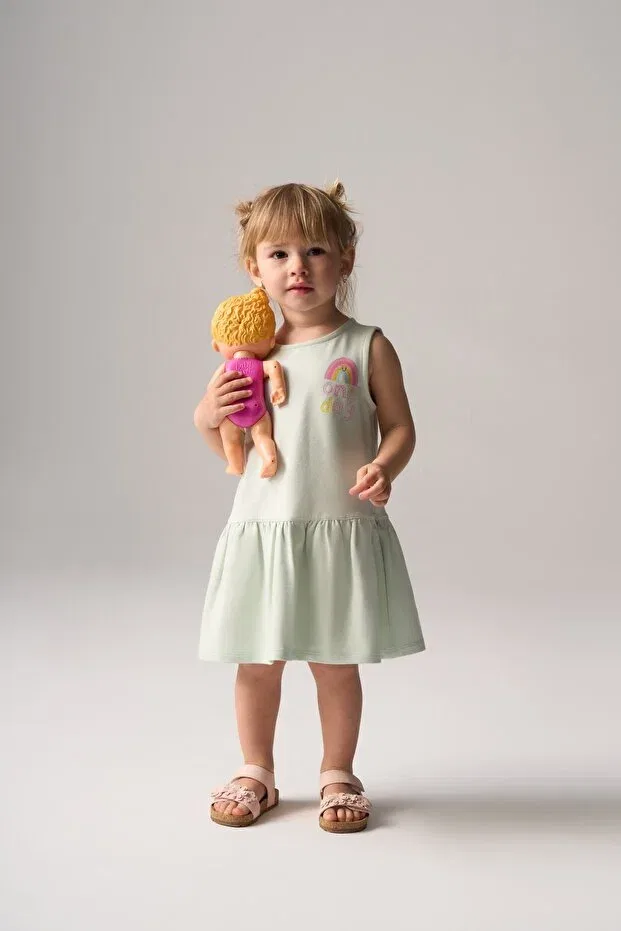Детское платье для девочек хлопковое Combed Cotton Modal Baby Girl And Child Dress Bondberro, Mint — фото 2