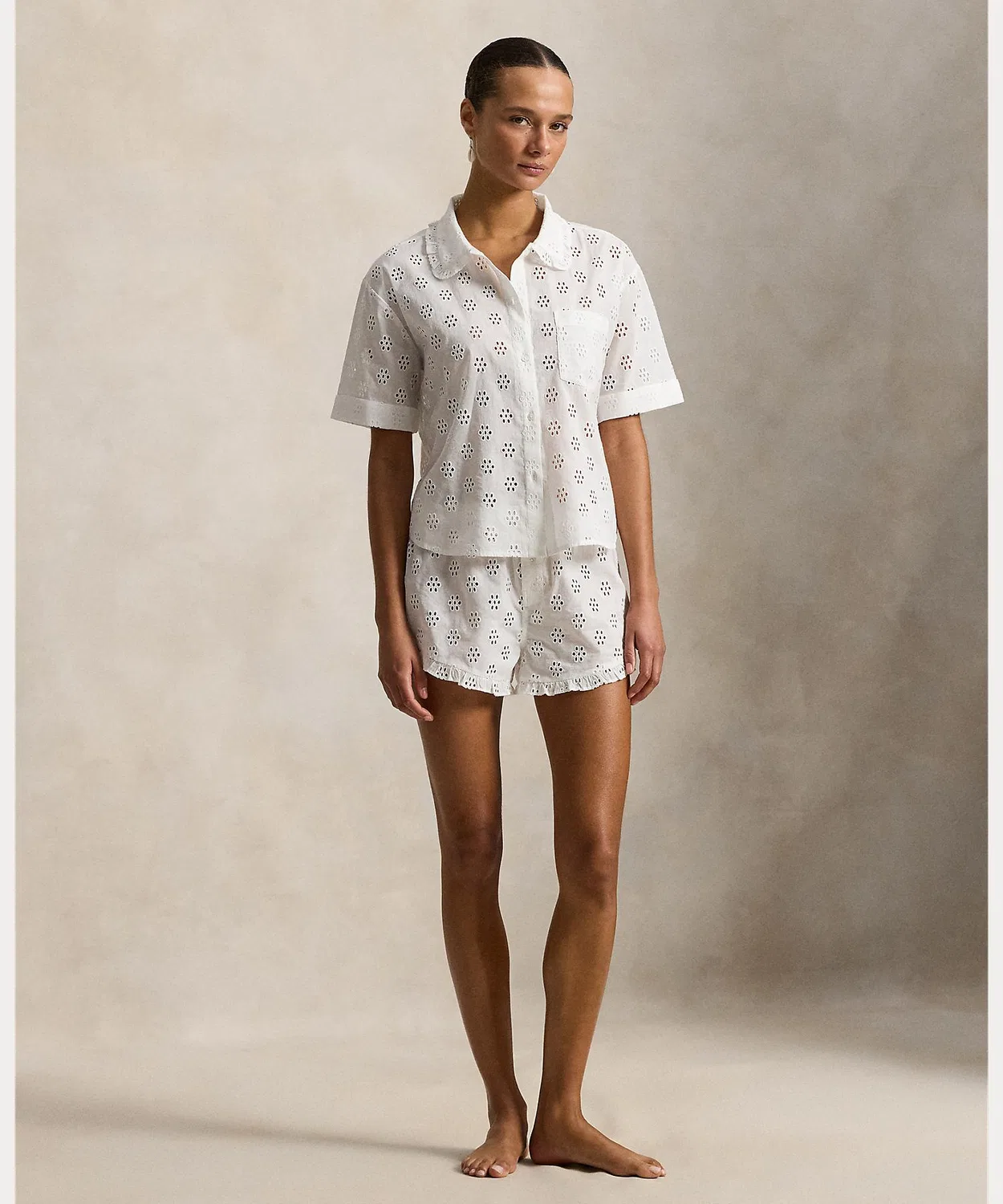 Женский пижамный комплект из хлопка с вышивкой айлет POLO RALPH LAUREN, White